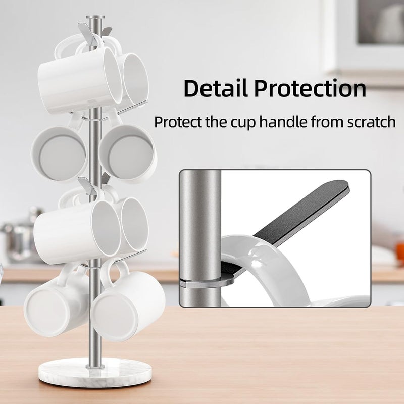 Gypie Marble Mug Holder Tree, 8 Hooks Brushed Nickel Coffee Cups Stand, New Upgraded Stable Mug Stand for Kitchen Counter Cabinet Cafe - Image 4